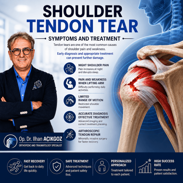 Op. Dr. Ilhan ACIKGOZ explaining shoulder tendon tears, rotator cuff injuries, shoulder pain, weakness and arthroscopic tendon repair treatment.