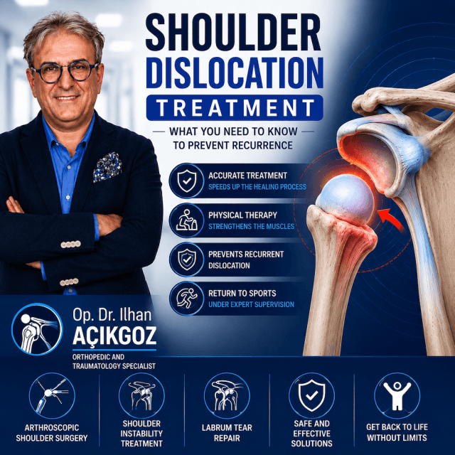 Op. Dr. Ilhan ACIKGOZ explaining shoulder dislocation treatment, rehabilitation, recurrence prevention and return-to-sports protocols.
