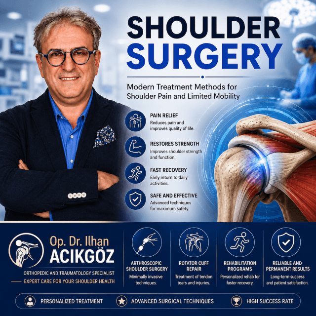 Op. Dr. Ilhan ACIKGOZ presenting modern shoulder surgery treatments for shoulder pain, rotator cuff tears, instability and limited shoulder motion.