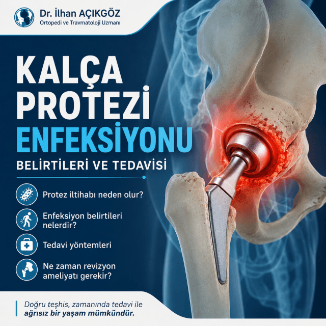 Kalça protezi enfeksiyonu belirtileri, protez iltihabı ve revizyon ameliyatı hakkında bilgilendirici görsel